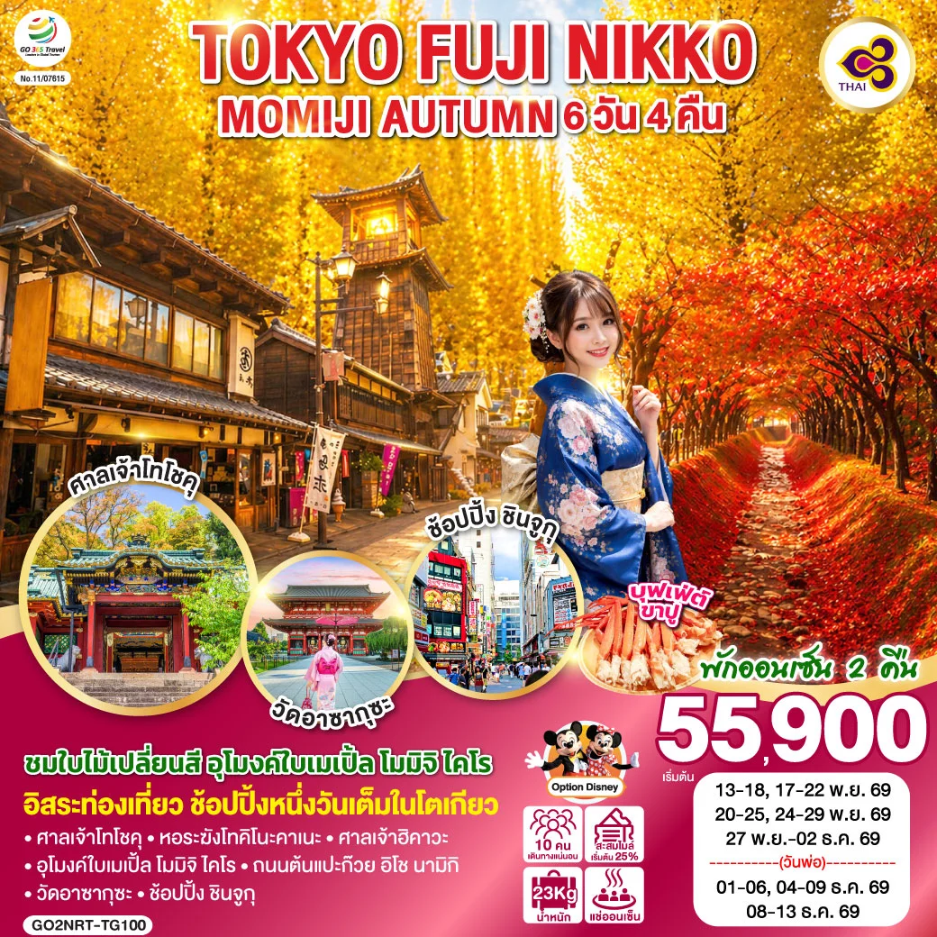 ทัวร์ญี่ปุ่น TOKYO FUJI NIKKO MOMIJI AUTUMN 6วัน 4คืน (TG)